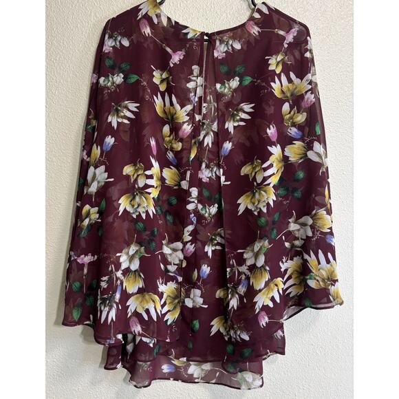 Boutique Women's Plus Size 3X Burgundy Floral 3/4 Sleeve Blouse Top Fairy Boho - Picture 2 of 10